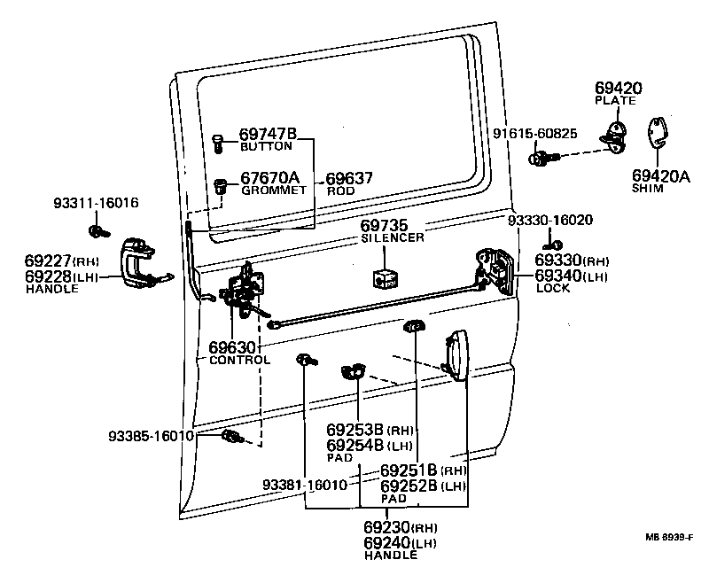 69760-95401 HANDLE, REAR DOOR INSIDE, LH product image