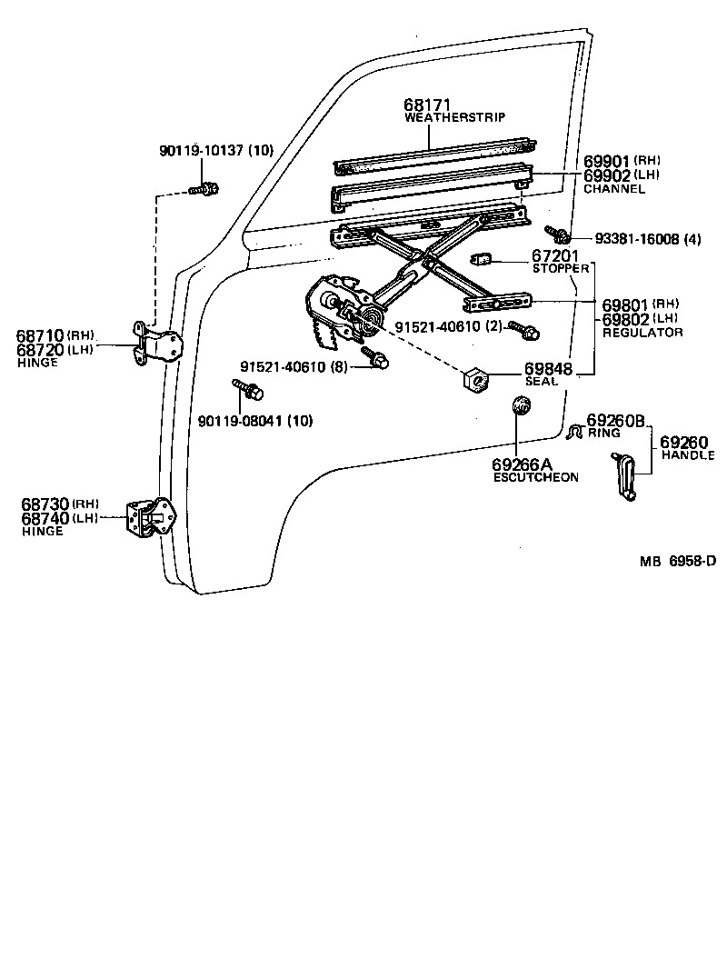 69810-95A00 REGULATOR SUB-ASSY, FRONT DOOR WINDOW, RH product image