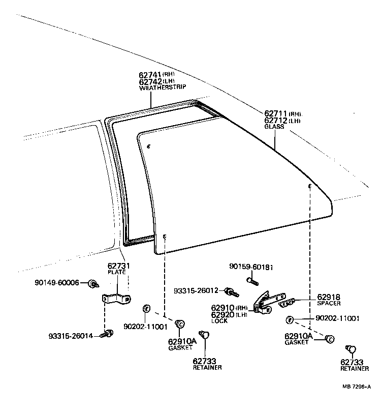 62711-15030 GLASS, QUARTER WINDOW, RH product image