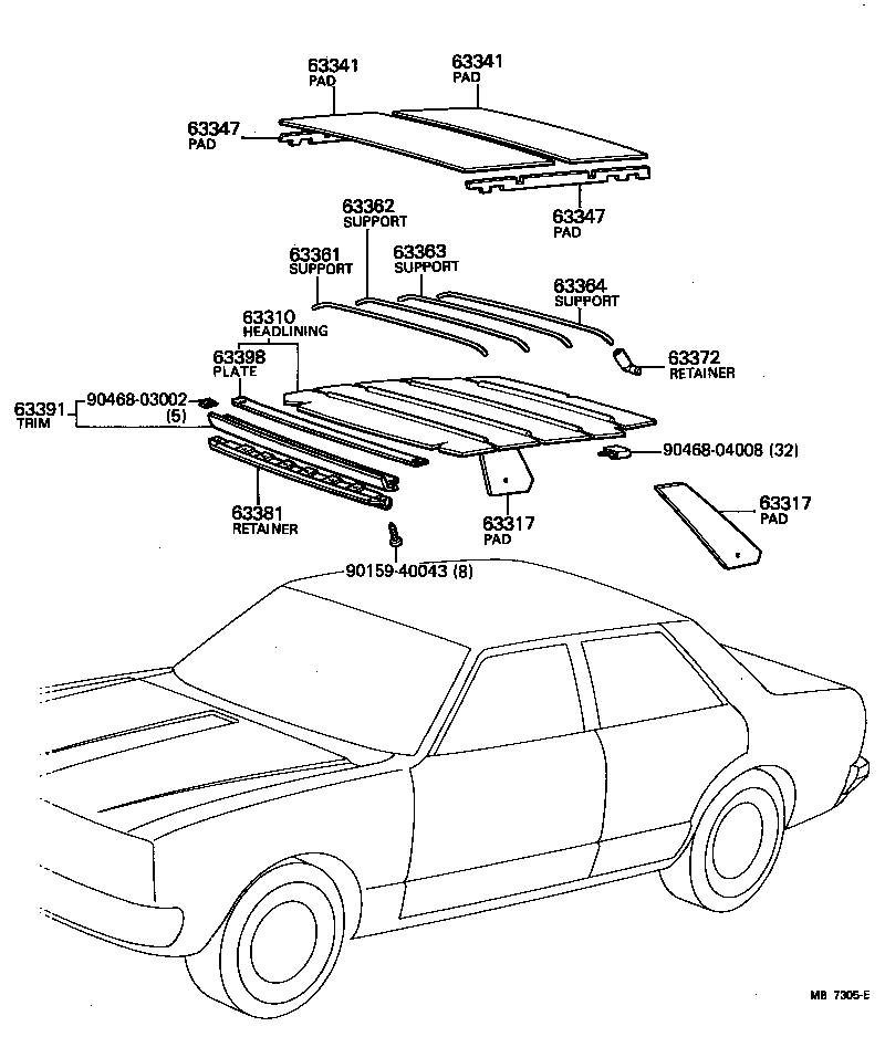 63363-15010 SUPPORT, ROOF HEADLINING, NO.1 product image