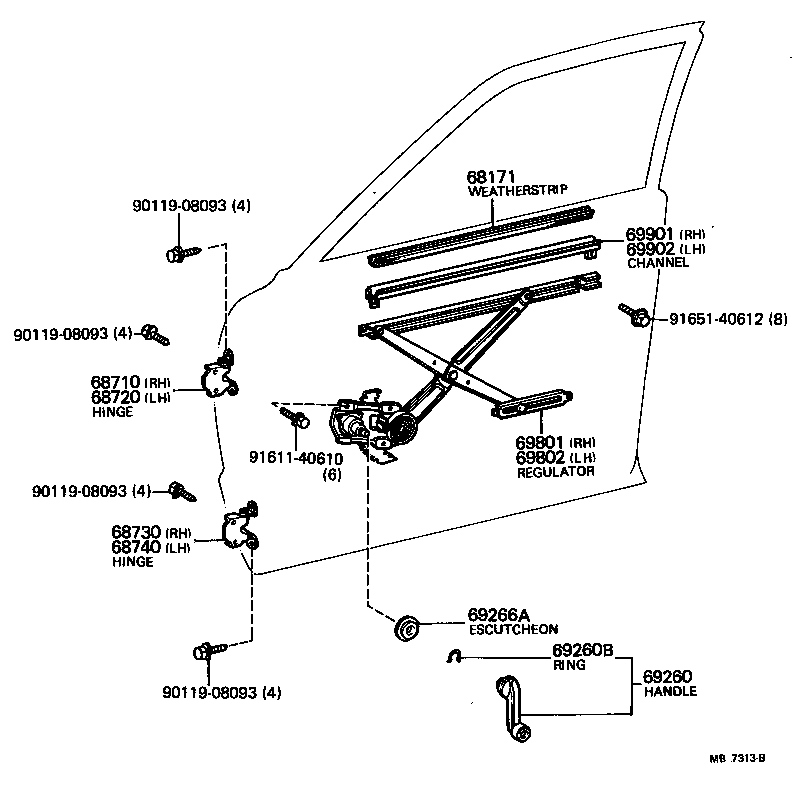 69810-14050 REGULATOR SUB-ASSY, FRONT DOOR WINDOW, RH product image