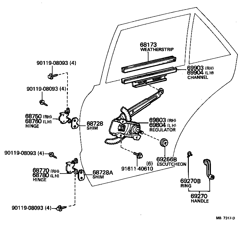 68780-14010 HINGE ASSY, REAR DOOR, LOWER LH product image