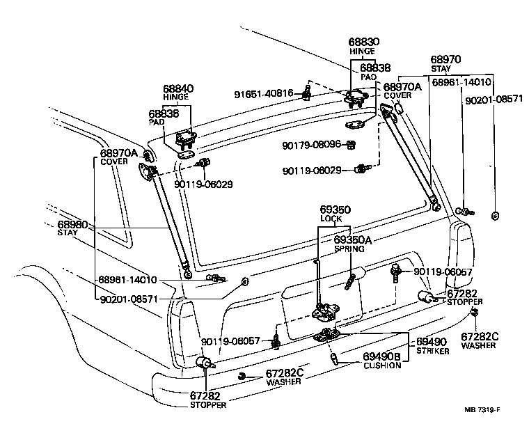 68950-19015 STAY ASSY, BACK DOOR, RH product image