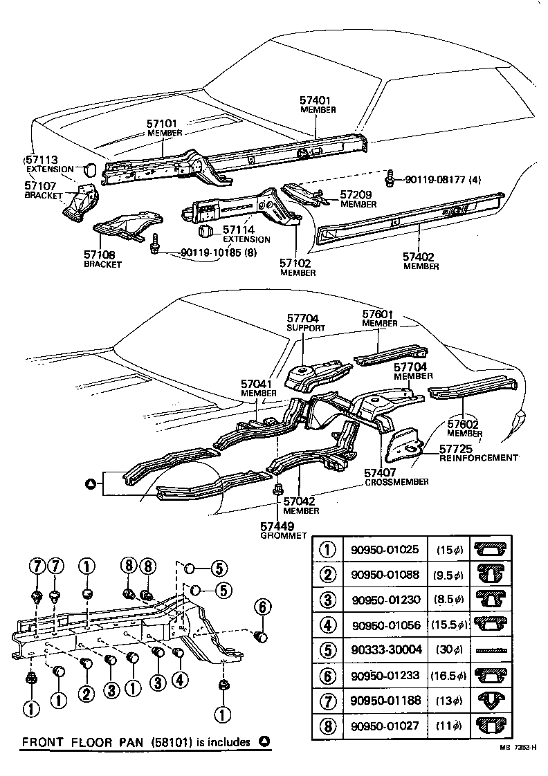 57041-14050 MEMBER SUB-ASSY, CENTER FLOOR SIDE, RH product image