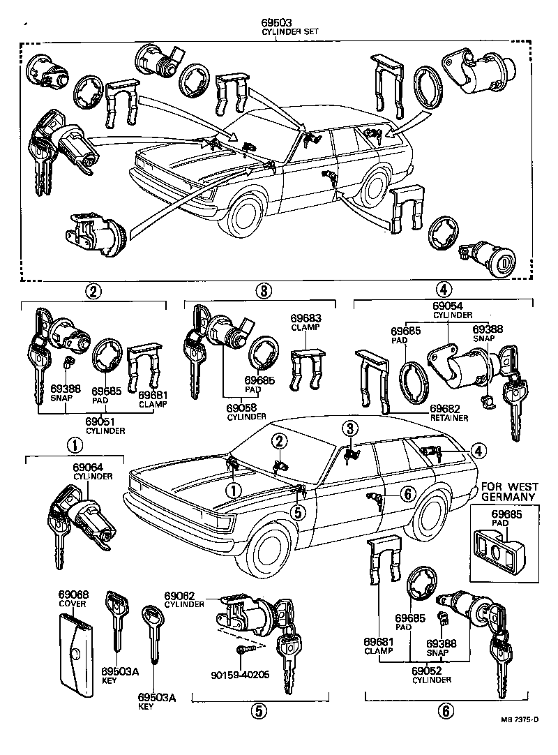69005-19185 CYLINDER SET, LOCK product image