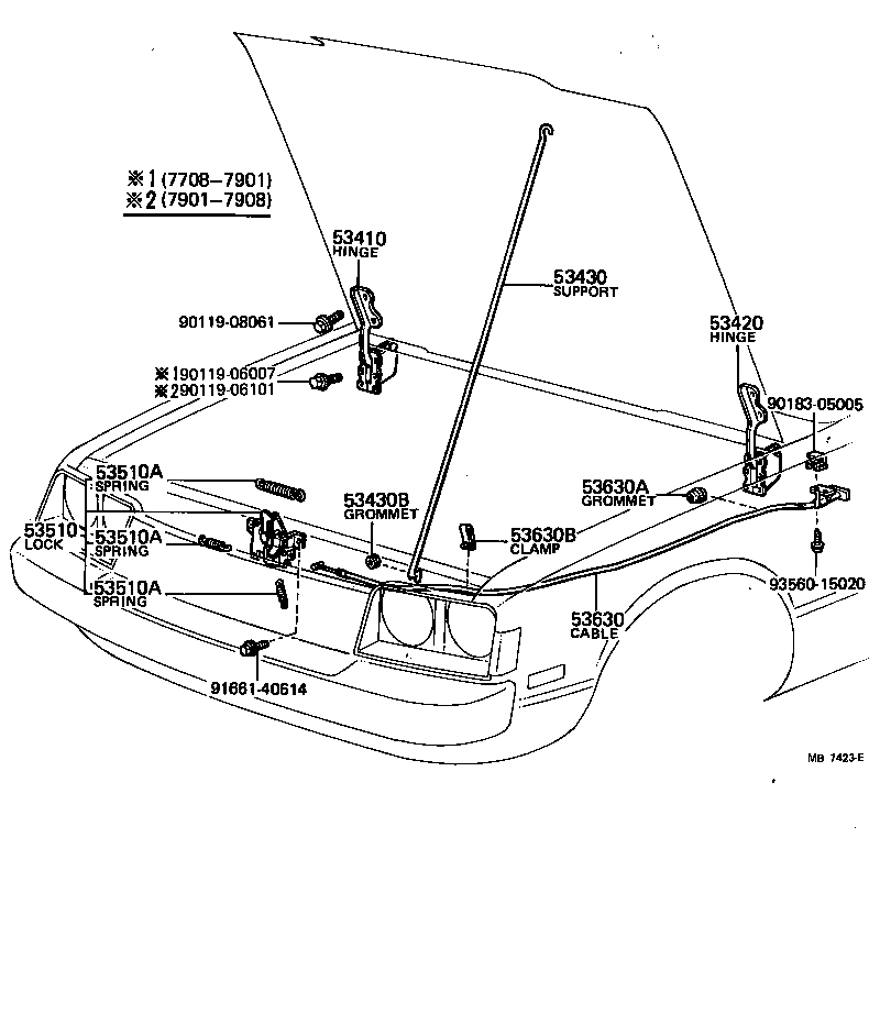 Toyota 53630-14101 CABLE ASSY, HOOD LOCK CONTROL