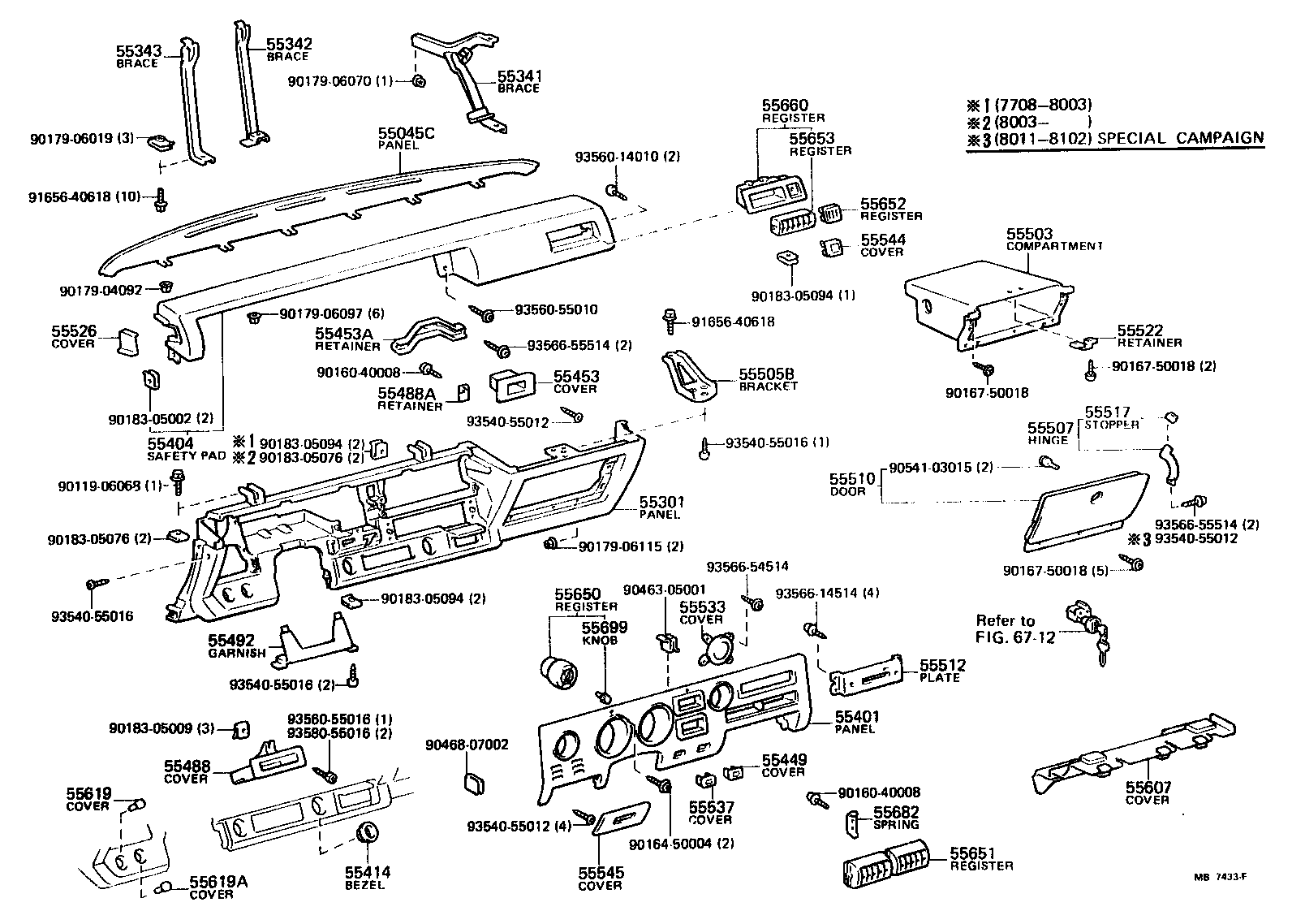 Toyota 55670-14030 REGISTER, INSTRUMENT PANEL, NO.1