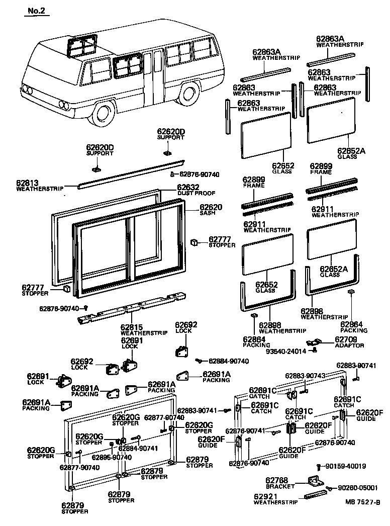 62018-90741 SASH ASSY, SIDE WINDOW OUTER, NO.1 (FOR SLIDE TYPE) product image