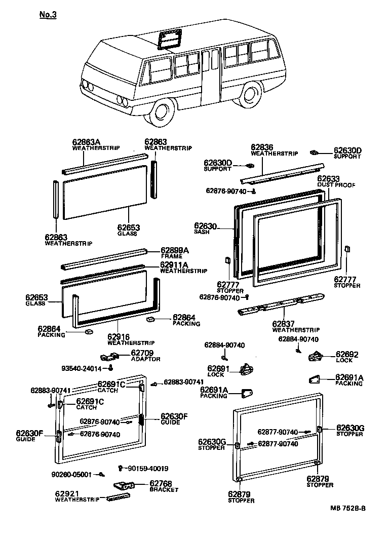 62018-90741 SASH ASSY, SIDE WINDOW OUTER, NO.1 (FOR SLIDE TYPE) product image