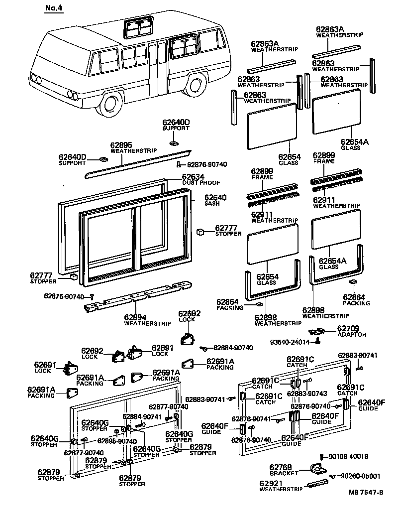 62018-90741 SASH ASSY, SIDE WINDOW OUTER, NO.1 (FOR SLIDE TYPE) product image