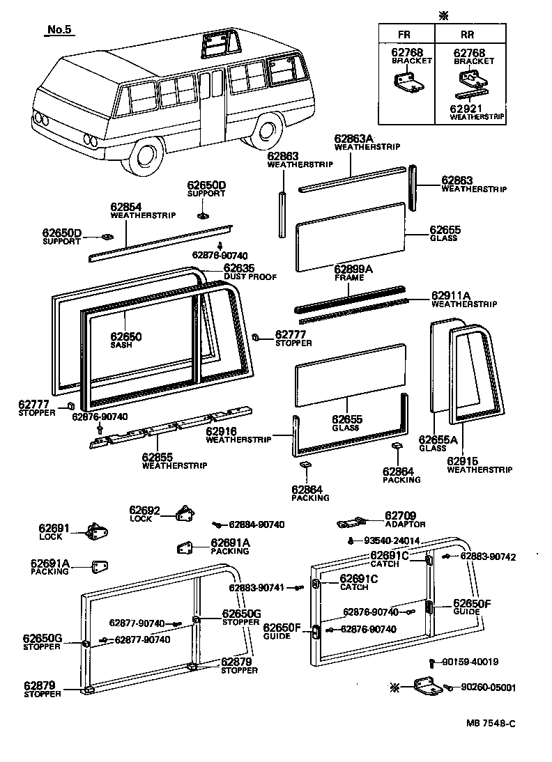 62018-90741 SASH ASSY, SIDE WINDOW OUTER, NO.1 (FOR SLIDE TYPE) product image