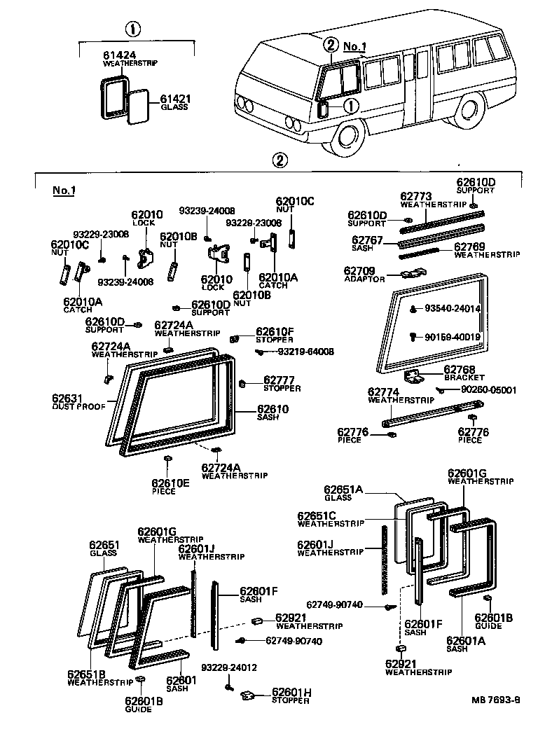 62018-90741 SASH ASSY, SIDE WINDOW OUTER, NO.1 (FOR SLIDE TYPE) product image