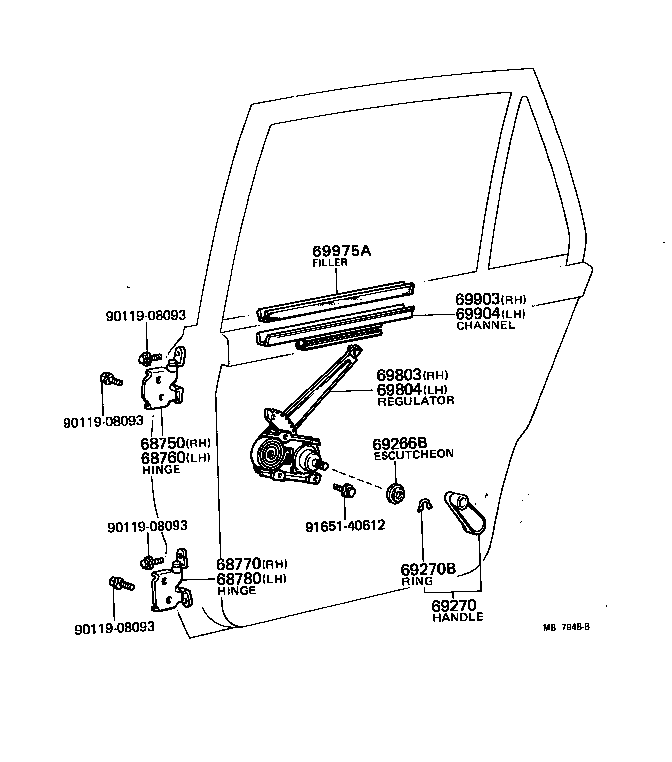Toyota 69830-16010 REGULATOR SUB-ASSY, REAR DOOR WINDOW, RH