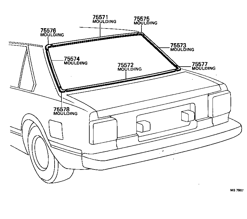 75583-16010 MOULDING, BACK WINDOW CORNER, LOWER RH product image