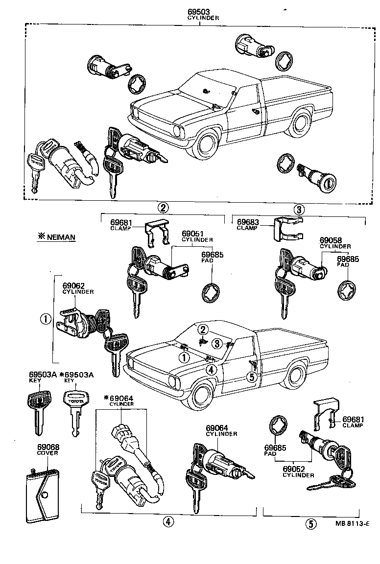 69058-89102 CYLINDER & KEY SET, FUEL FILLER LID product image