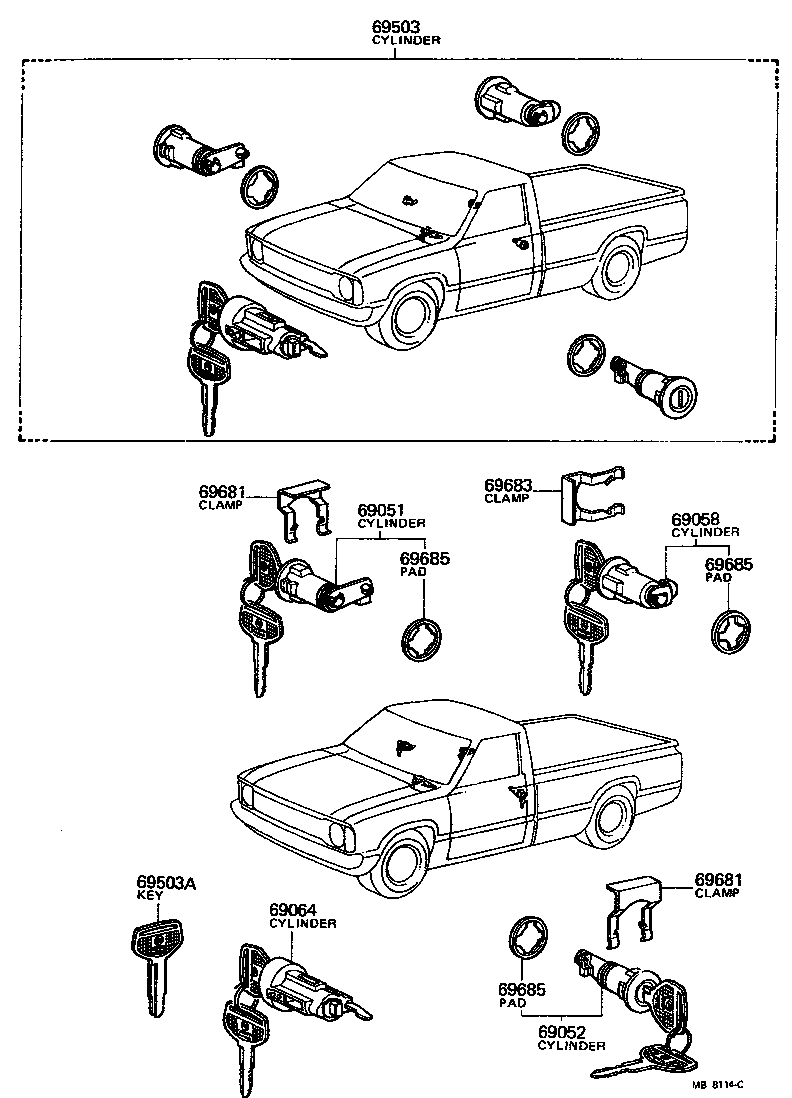 Toyota 69005-89108 CYLINDER SET, LOCK