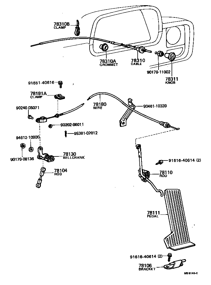 78185-95110 SUPPORT, ACCELERATOR CONTROL CABLE, NO.1 product image