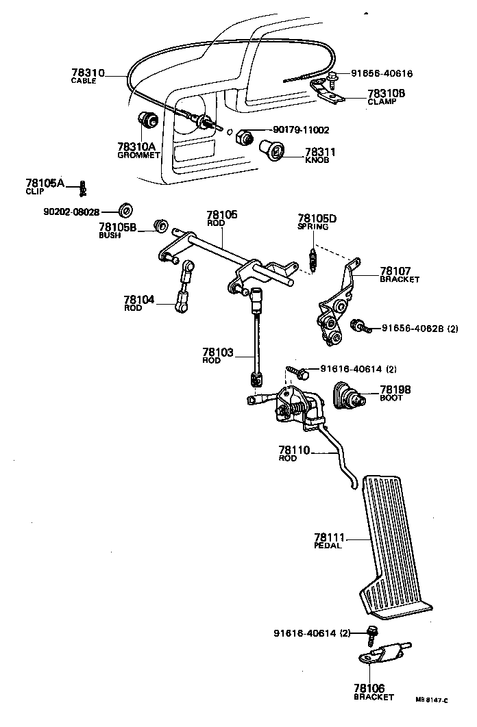 78185-95110 SUPPORT, ACCELERATOR CONTROL CABLE, NO.1 product image