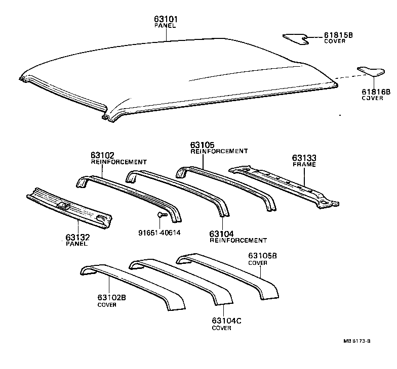 63142-87002 REINFORCEMENT SUB-ASSY, ROOF PANEL, REAR product image