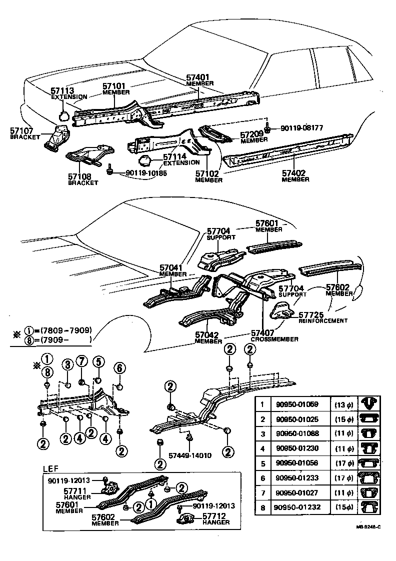 57601-20100 MEMBER SUB-ASSY, REAR FLOOR SIDE, RH product image