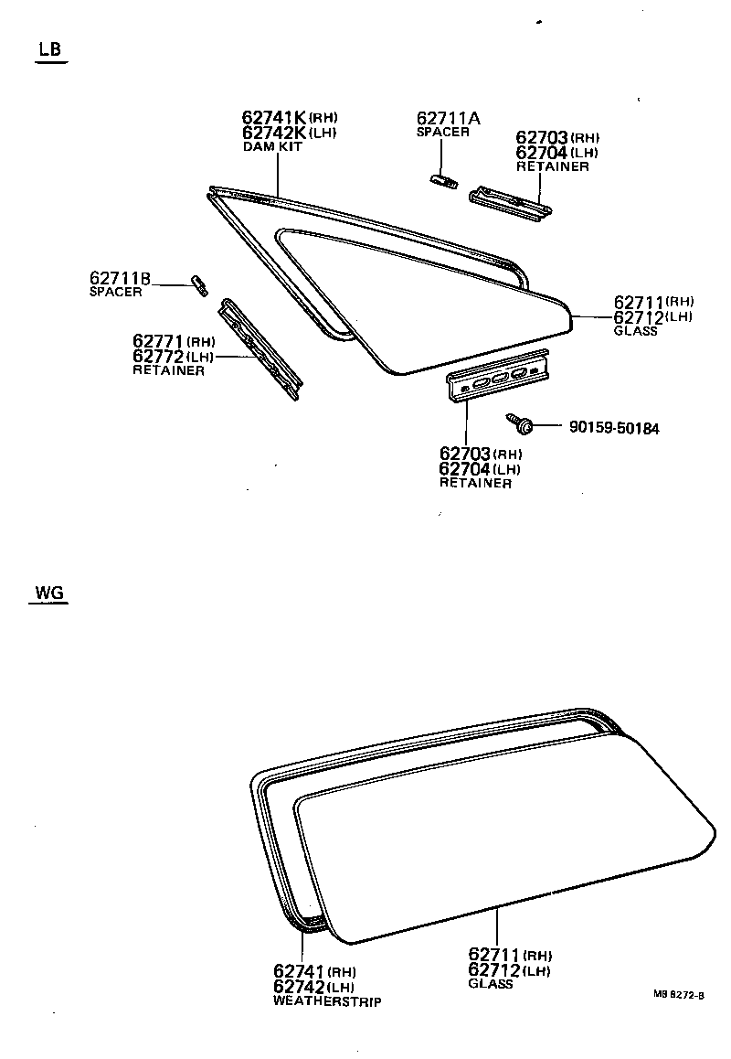 Toyota 62711-91258 GLASS, QUARTER WINDOW, RH