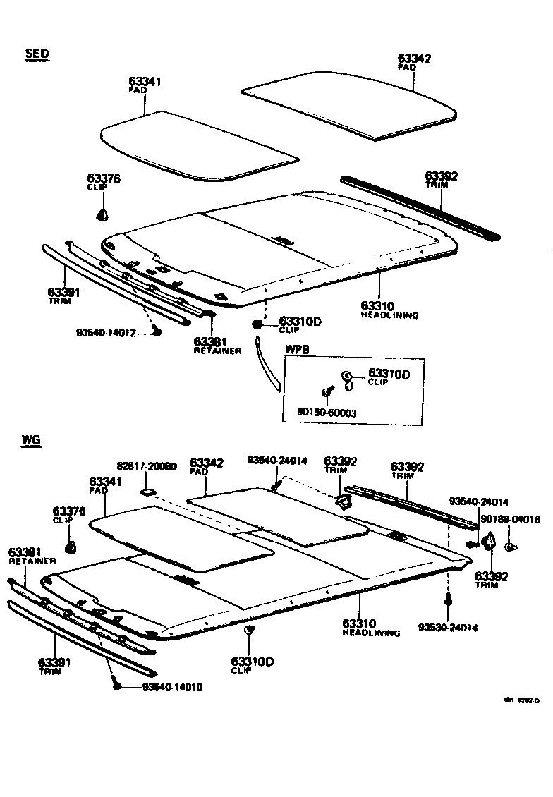 Toyota 63311-20310 HEADLINING ASSY, ROOF
