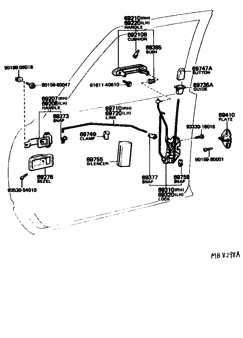 Toyota 69210-20070 HANDLE ASSY, FRONT DOOR, OUTSIDE RH