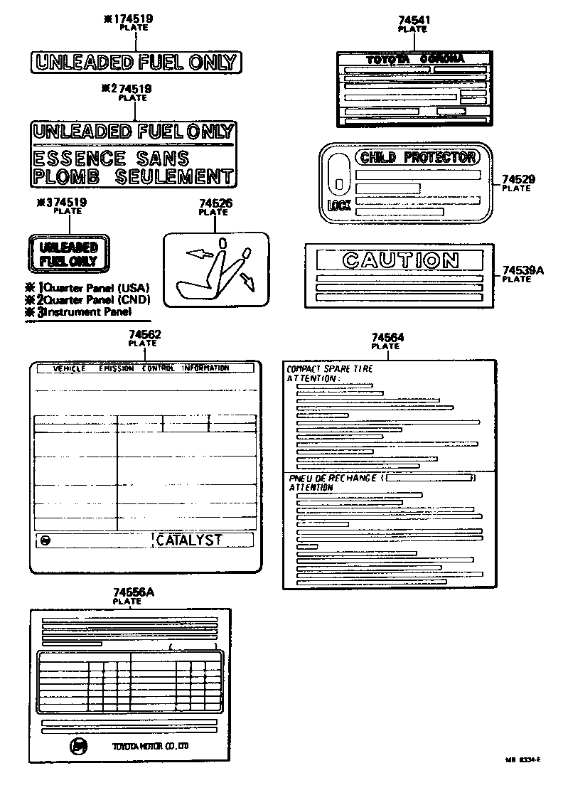 Toyota 42661-20060 PLATE, TIRE PRESSURE CAUTION