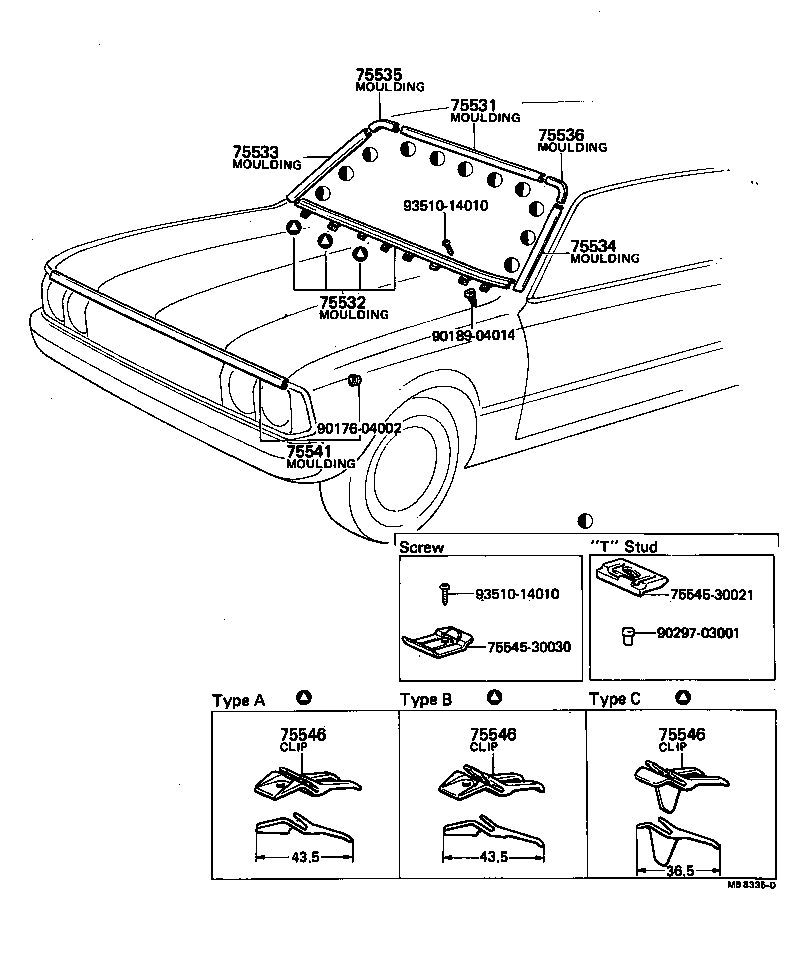 Toyota 75533-20170 MOULDING, WINDSHIELD, OUTSIDE RH