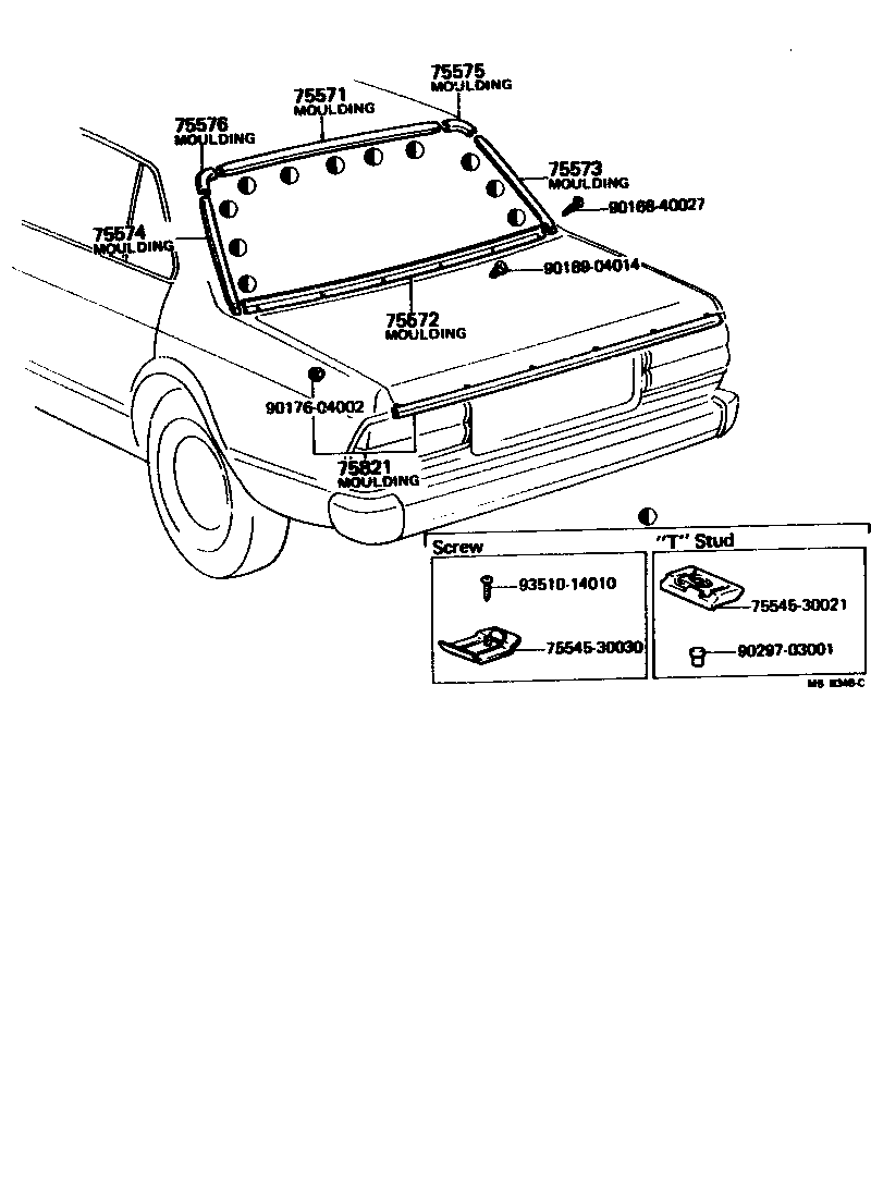Toyota 75581-20020 MOULDING, BACK WINDOW CORNER, UPPER RH