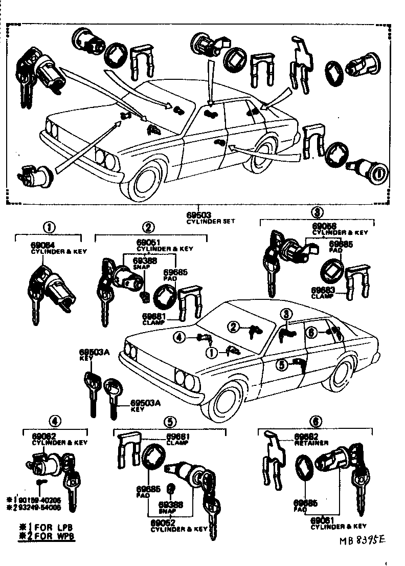 Toyota 69005-29345 CYLINDER SET, LOCK