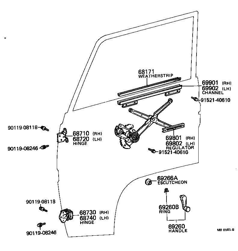 69810-95402 REGULATOR SUB-ASSY, FRONT DOOR WINDOW, RH product image