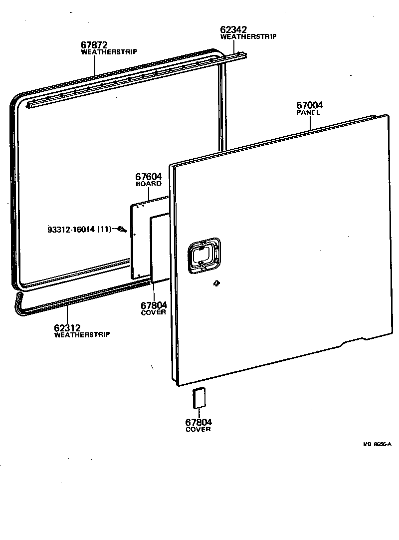 62341-92561 WEATHERSTRIP, REAR DOOR, LH product image
