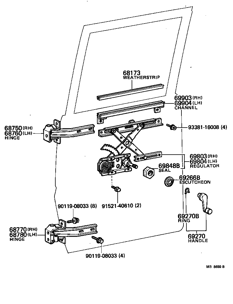 68750-95012 HINGE ASSY, REAR DOOR, UPPER RH product image