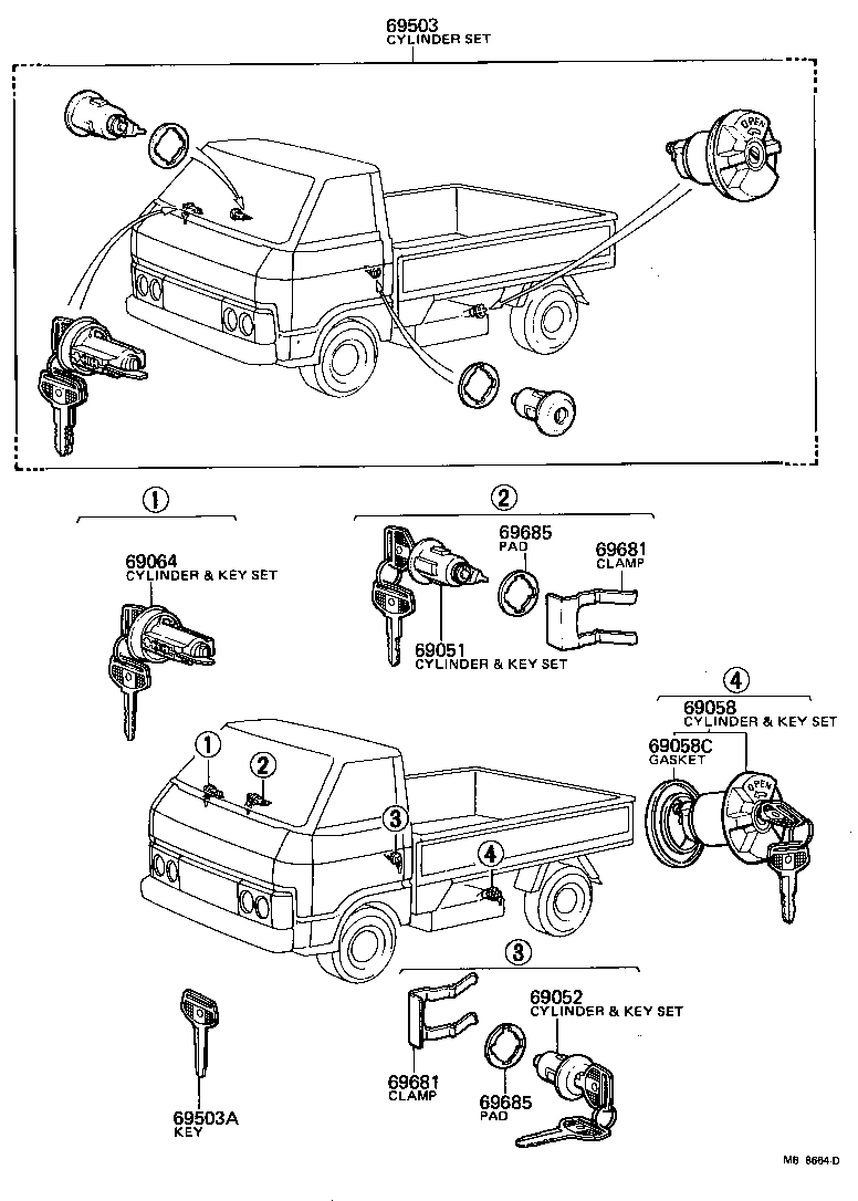 69057-95017 CYLINDER & KEY SET, IGNITION SWITCH LOCK product image