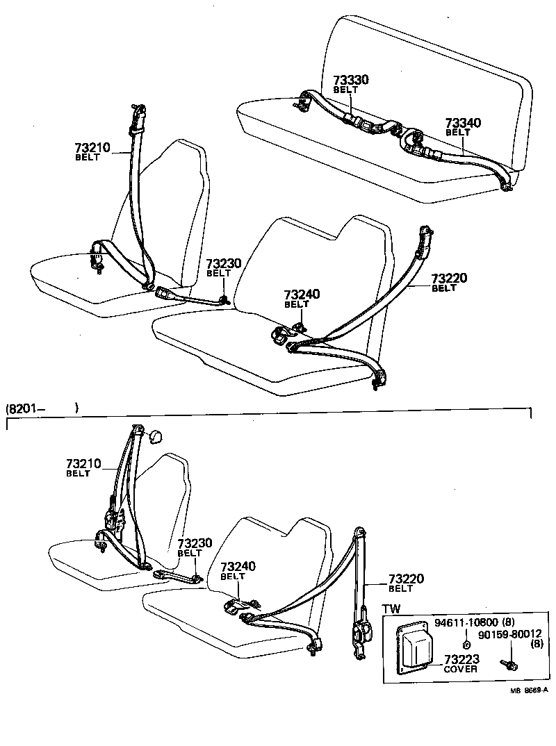 73210-95011 BELT ASSY, FRONT SEAT OUTER, RH product image