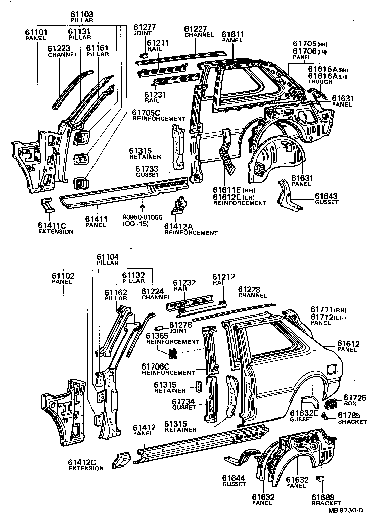 61341-16010 PILLAR, CENTER BODY, INNER UPPER RH product image