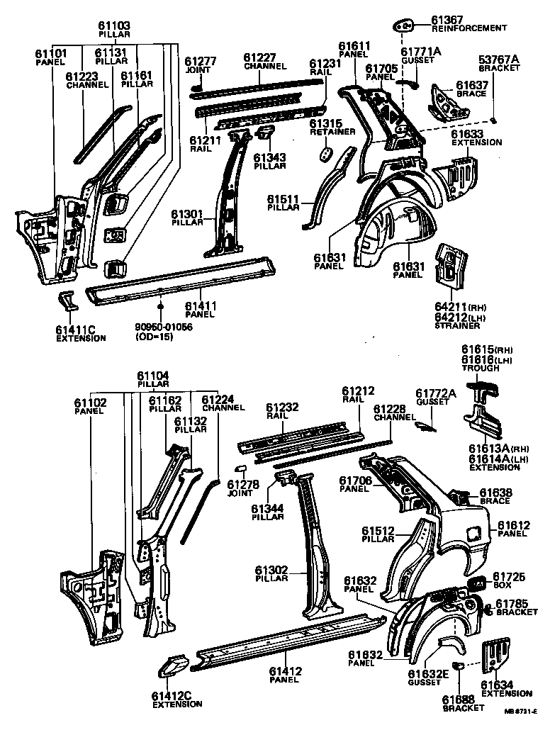 61341-16010 PILLAR, CENTER BODY, INNER UPPER RH product image