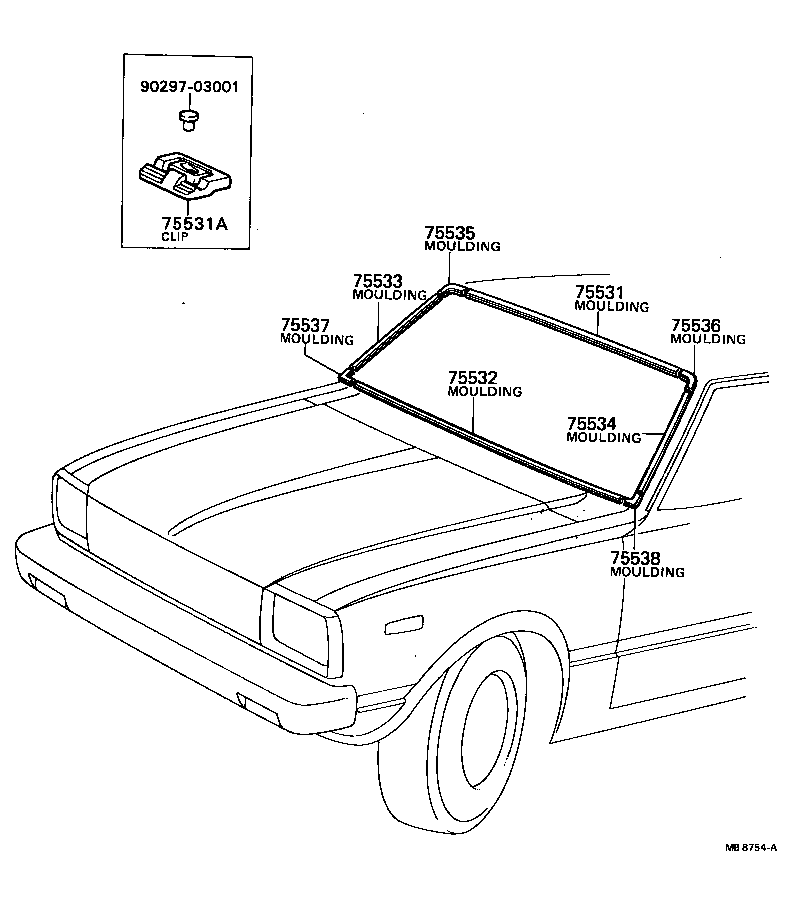 Toyota 75533-16010 MOULDING, WINDSHIELD, OUTSIDE RH