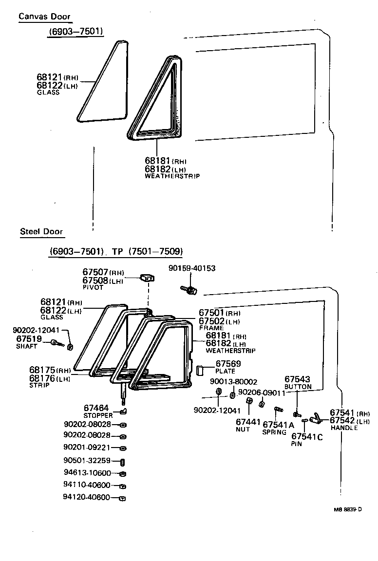 67502-90903 FRAME SUB-ASSY, VENT WINDOW GLASS, LH product image