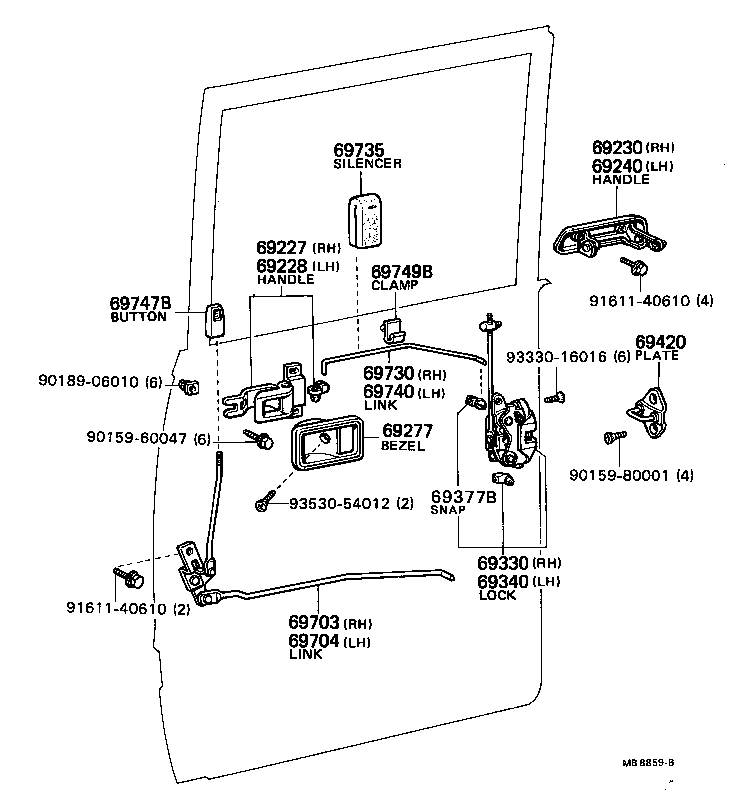 69330-89102 LOCK ASSY, REAR DOOR, RH product image