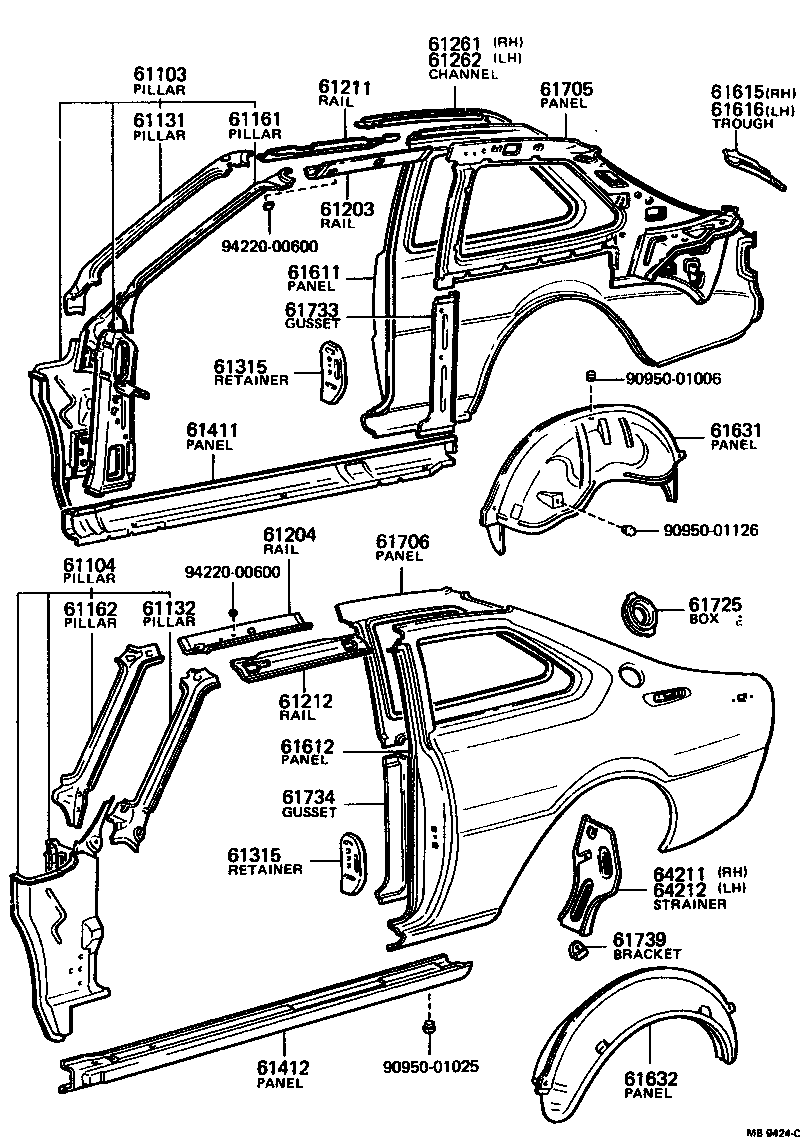 Toyota 61503-12010 PILLAR, QUARTER LOCK, RH