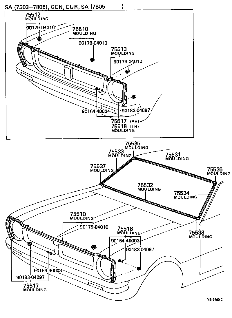 75770-19015 MOULDING ASSY, RADIATOR GRILLE OPENING, UPPER product image