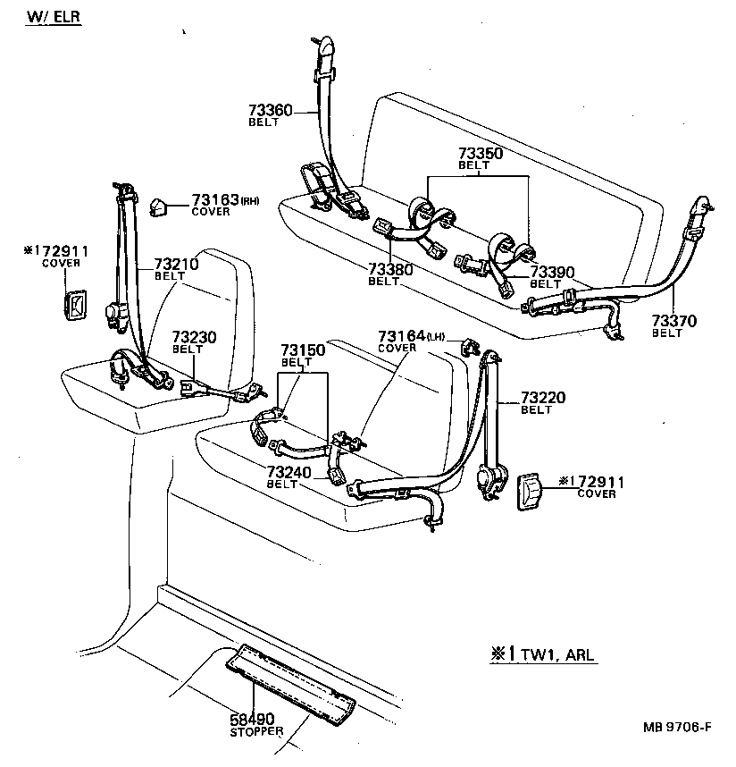 73210-95404 BELT ASSY, FRONT SEAT OUTER, RH product image
