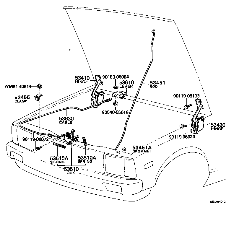 53451-13010 ROD, HOOD SUPPORT product image