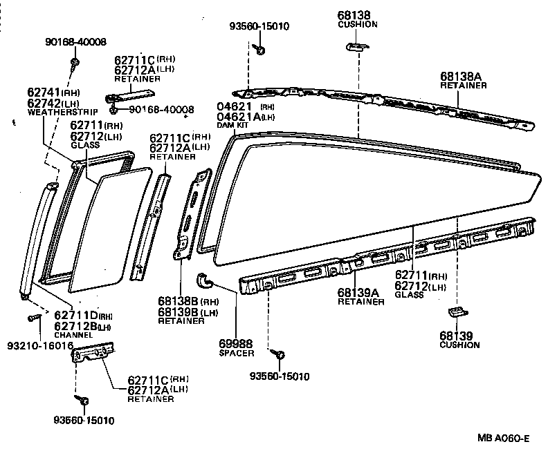 62744-13050 WEATHERSTRIP, QUARTER WINDOW, REAR LH product image