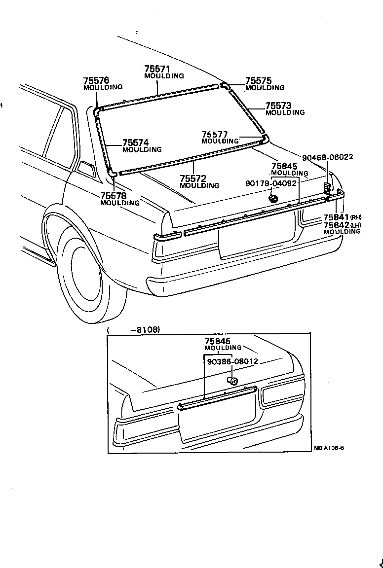 75571-13030 MOULDING, BACK WINDOW, OUTSIDE UPPER product image