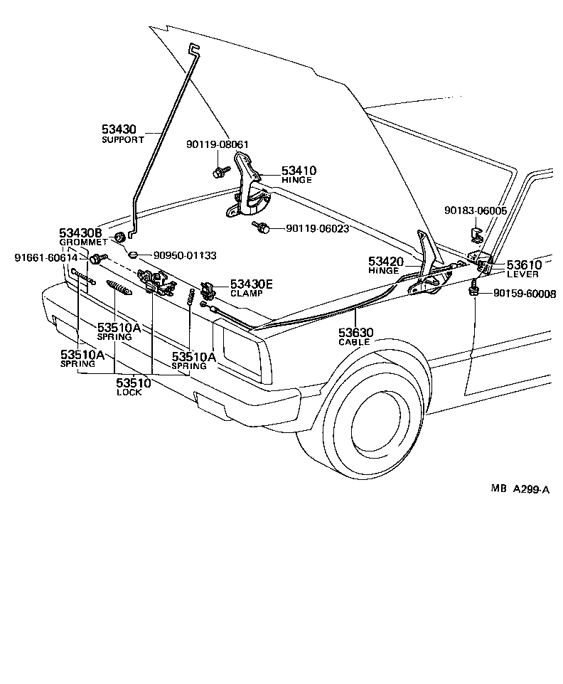 Toyota 53630-16070 CABLE ASSY, HOOD LOCK CONTROL