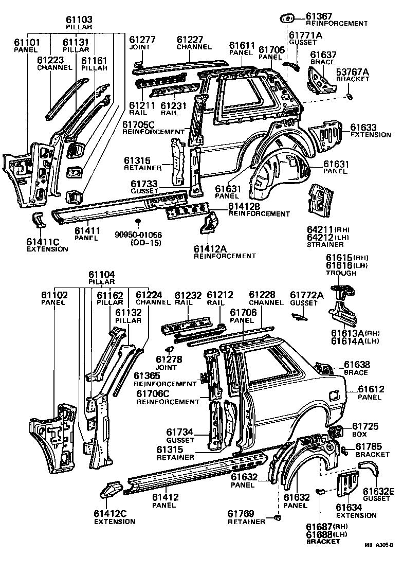 Toyota 61232-16010 RAIL, ROOF SIDE, INNER LH