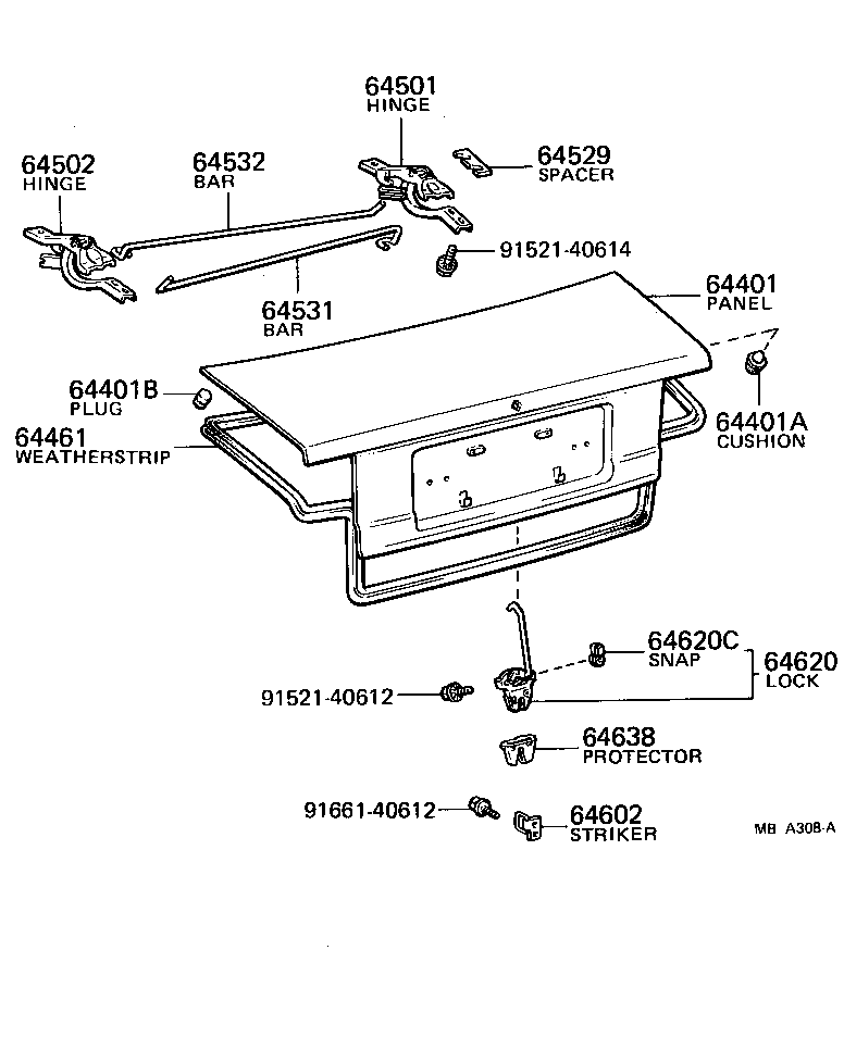Toyota 64529-22010 SPACER, LUGGAGE COMPARTMENT DOOR HINGE